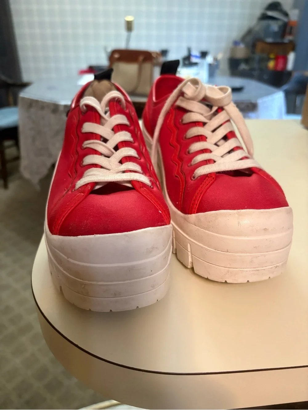 kate spade Red Platform Lace-Up Sneakers with White Sole